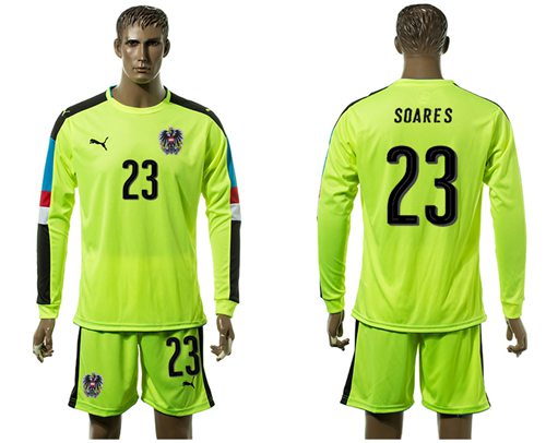 Austria #23 Soares Shiny Green Goalkeeper Long Sleeves Soccer Country Jersey